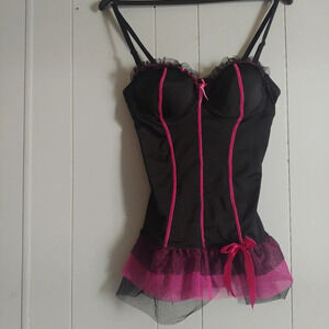 Never Naked Lingerie with Lace Large Black & Pink